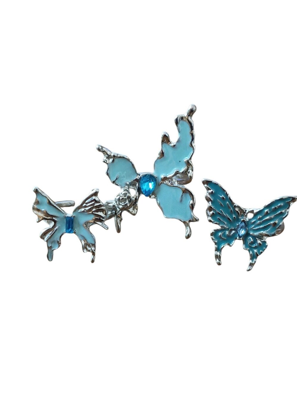 Fashion Jewelry Blue Enamel Butterfly Size 5 Ring Set
